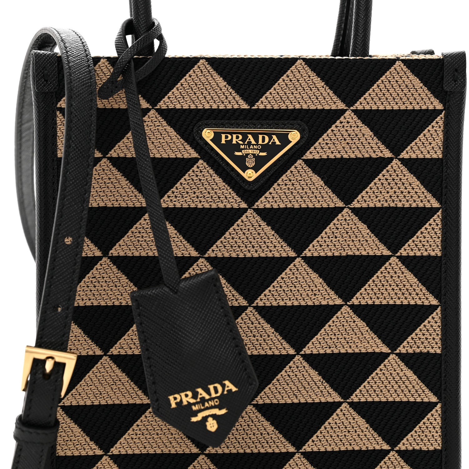 Prada Jacquard Saffiano Triangolo Symbole Embroidered Micro Tote Black Corda 8 of 11