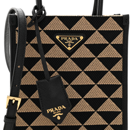 Prada Jacquard Saffiano Triangolo Symbole Embroidered Micro Tote Black Corda 8 of 11