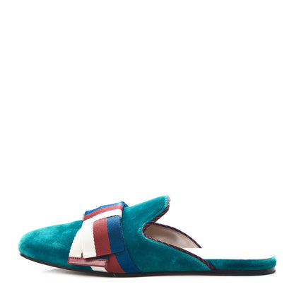 Gucci Softy Velvet Sylvie Bow Slippers 38 Pavone 1 of 11