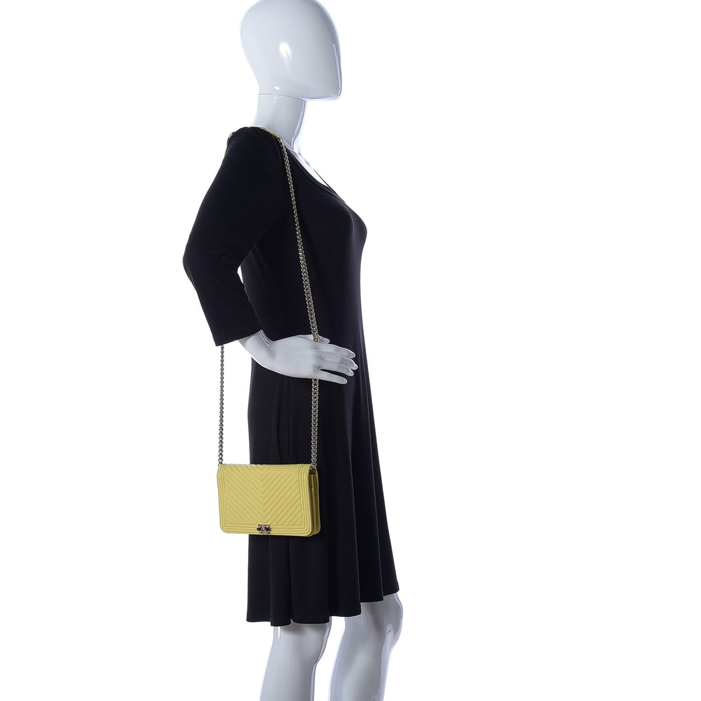 Caviar Chevron Quilted Boy Wallet On Chain WOC Yellow
