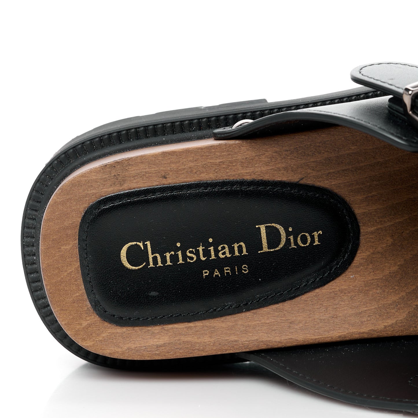 Calfskin Diorquake Buckled Lug Sole 15mm Clogs 41 Black