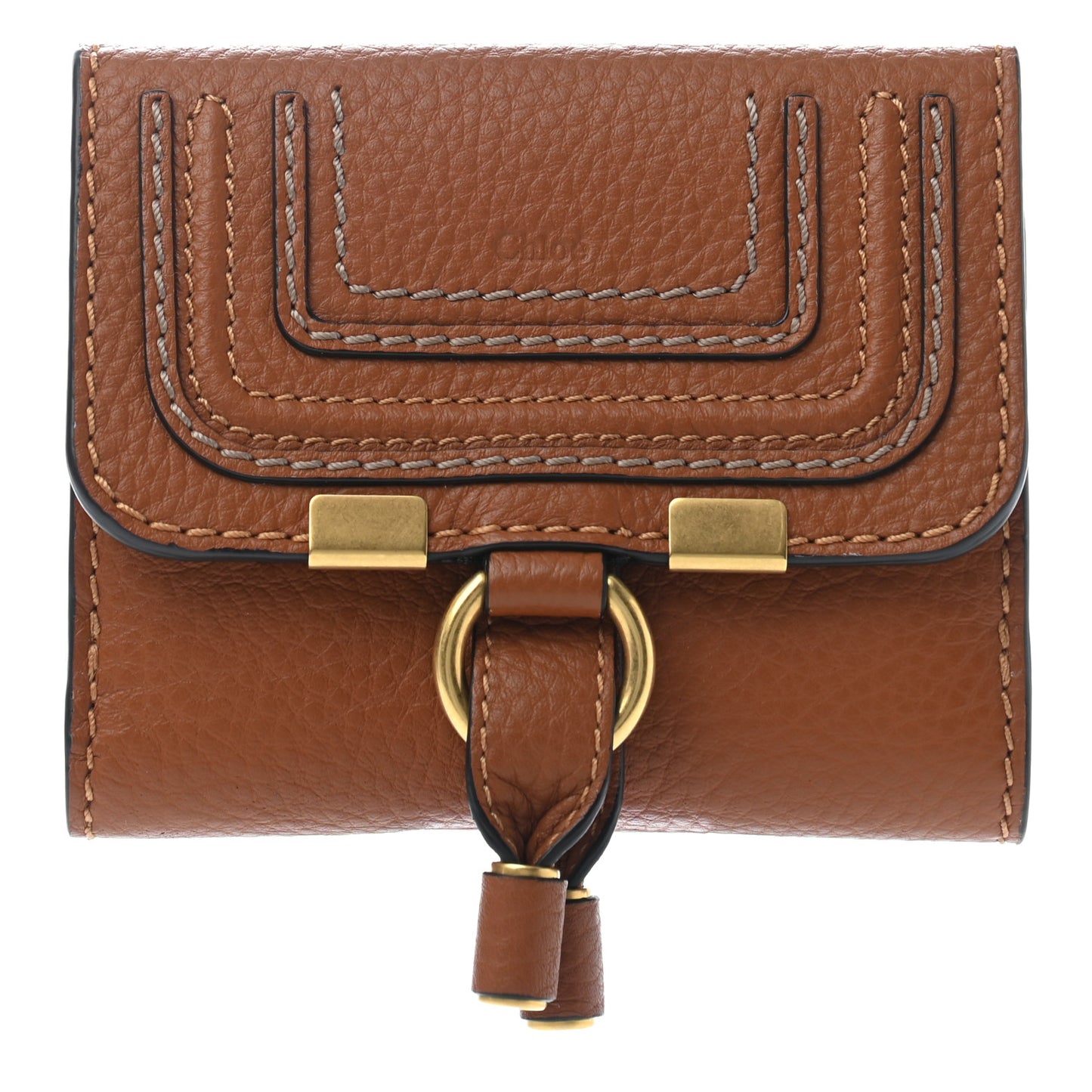 Grained Calfskin Marcie Square Wallet Tan