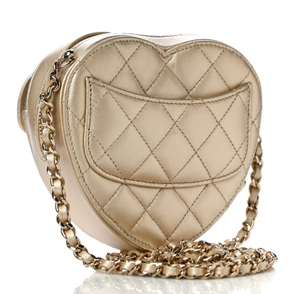 Chanel Metallic Lambskin Quilted CC In Love Heart Clutch With Chain Gold 3 of 10
