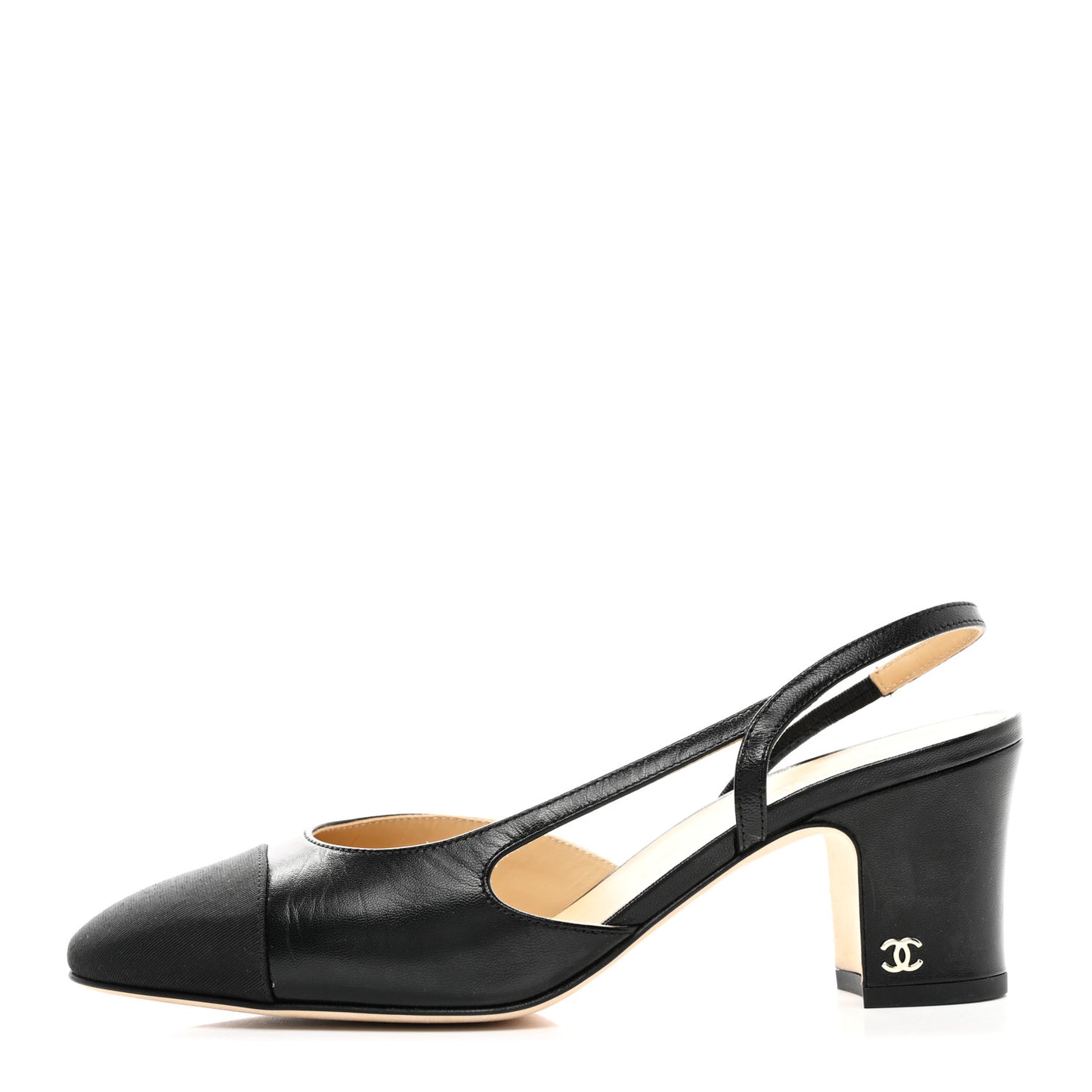 Goatskin Grosgrain Cap Toe CC Slingback Pumps 37.5 Black