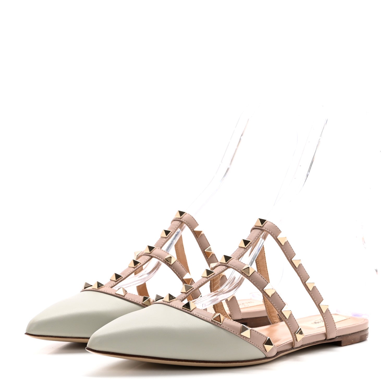 Valentino Garavani Nappa Rockstud Flat Cage Mules 39 Opal Grey Poudre 3 of 13