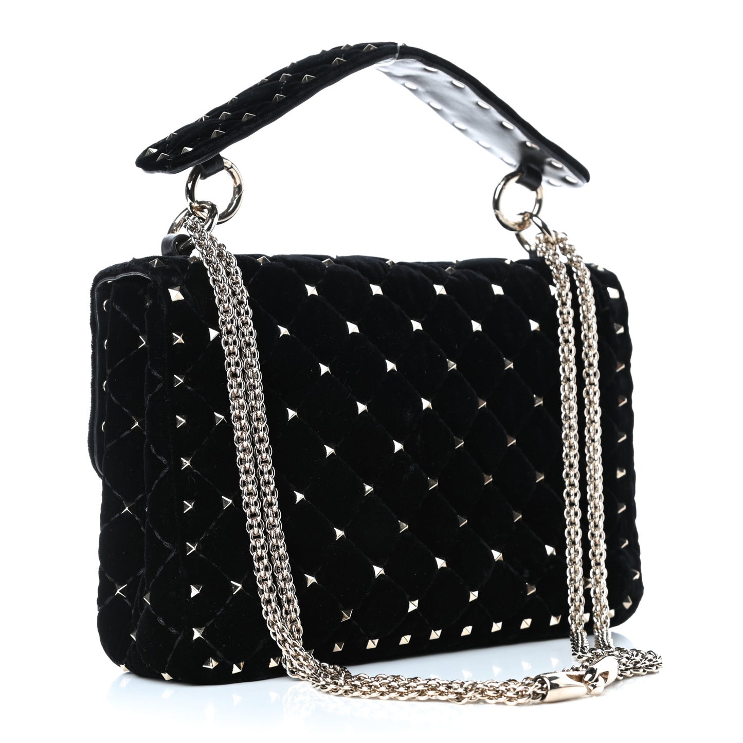 Velvet Medium Rockstud Spike Shoulder Bag Black
