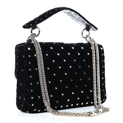Valentino Garavani Velvet Medium Rockstud Spike Shoulder Bag Black 2 of 5