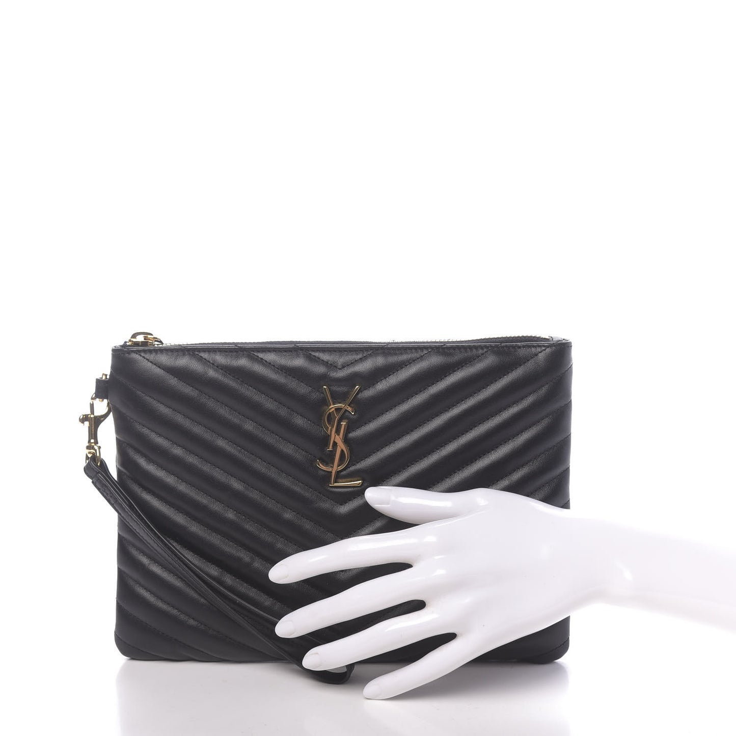 Calfskin Matelasse Chevron Monogram A5 Wristlet Black