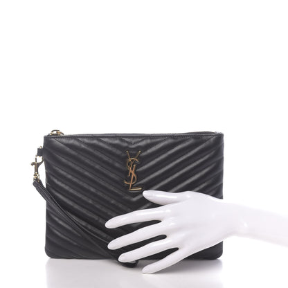 Saint Laurent Calfskin Matelasse Chevron Monogram A5 Wristlet Black 2 of 8