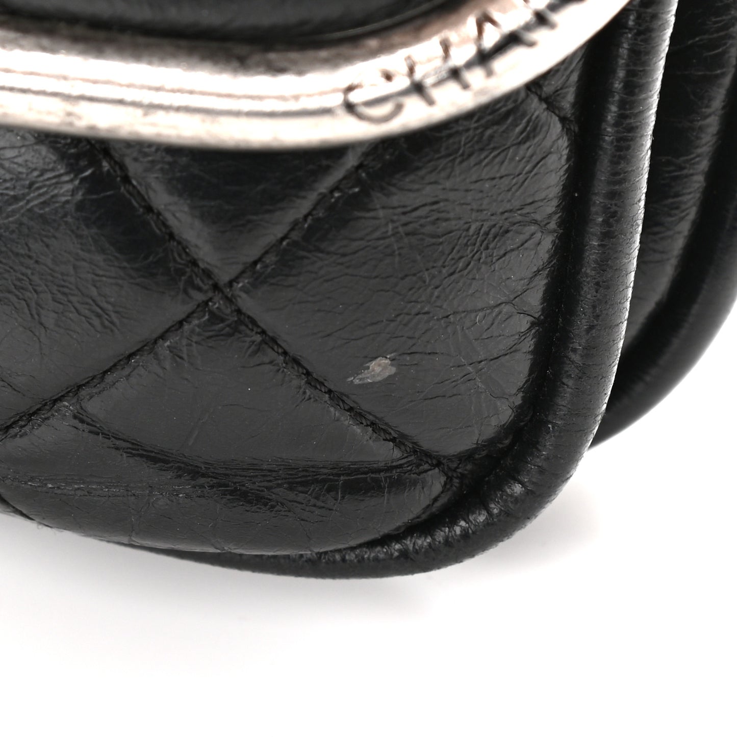 Glazed Calfskin Quilted Flap Black