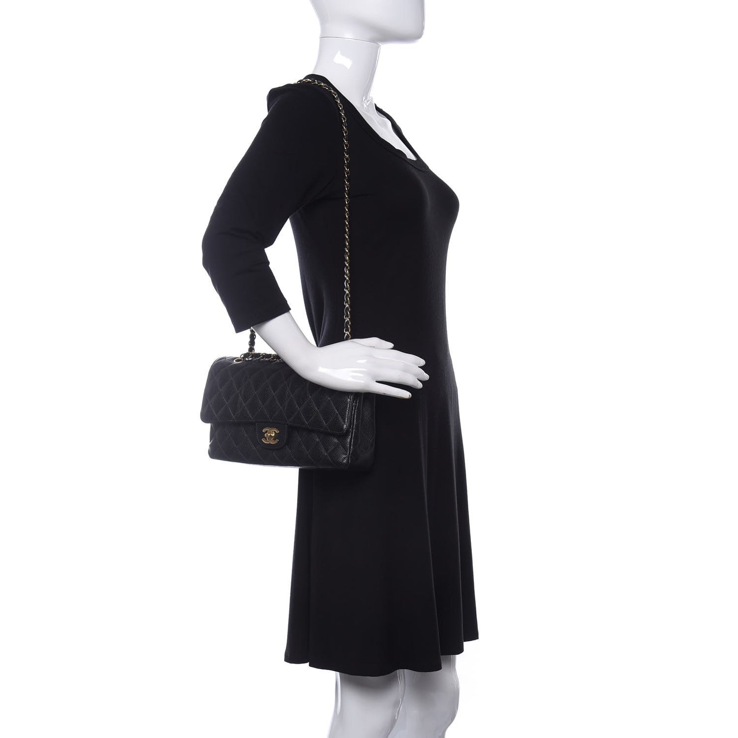Caviar Quilted Medium Double Flap Black