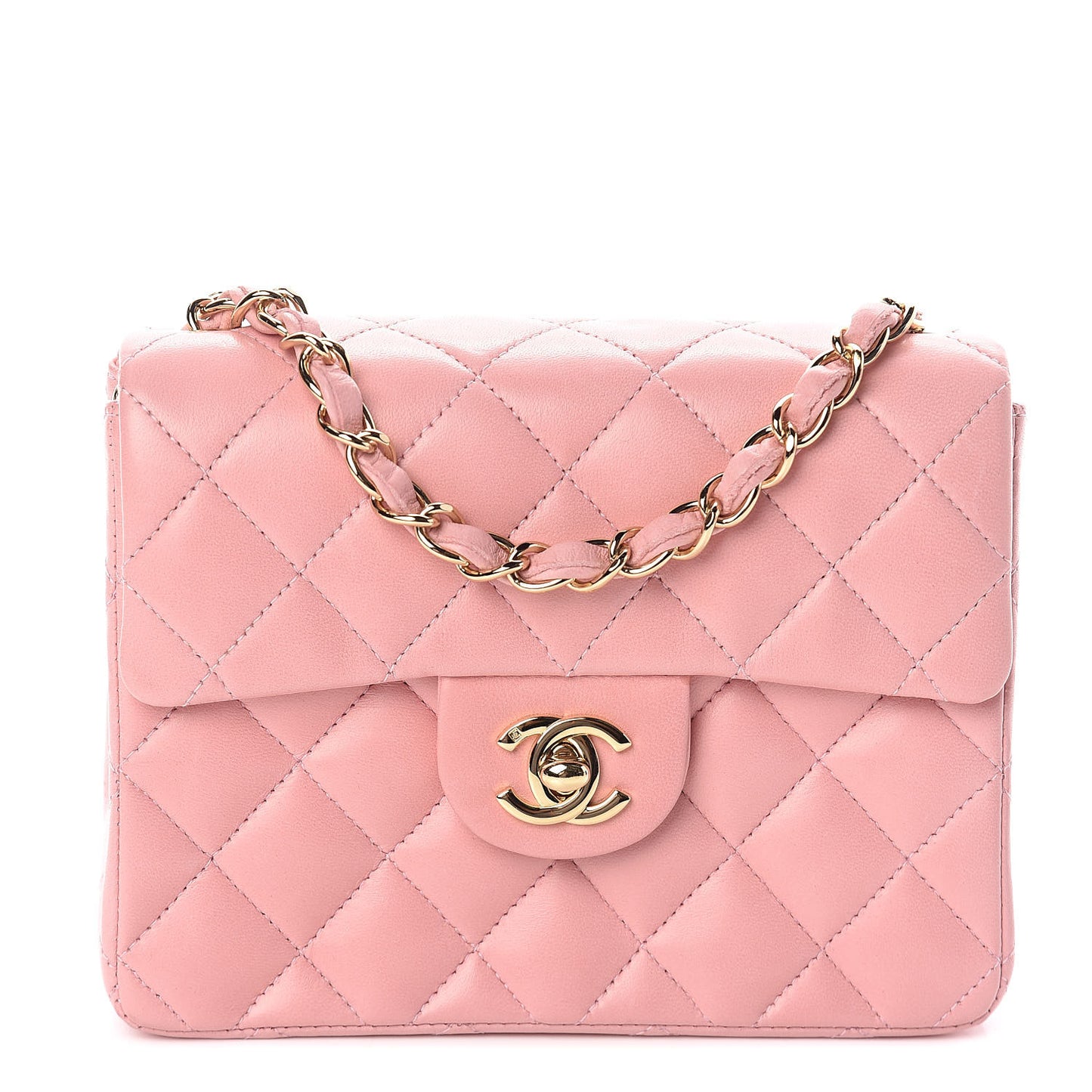 Lambskin Quilted Mini Square Flap Pink