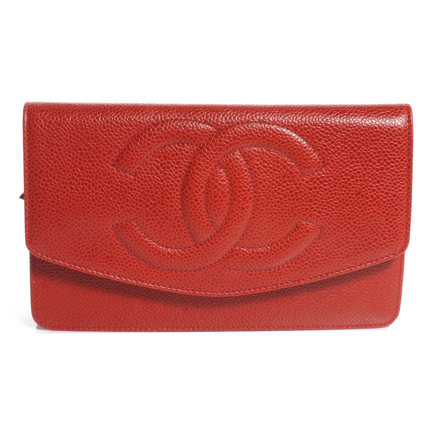 Caviar CC Flap Clutch Wallet Red