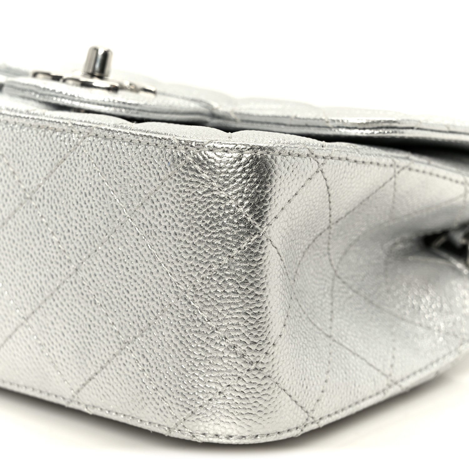 Chanel Metallic Caviar Quilted Mini Square CC Slide Flap Silver 11 of 12