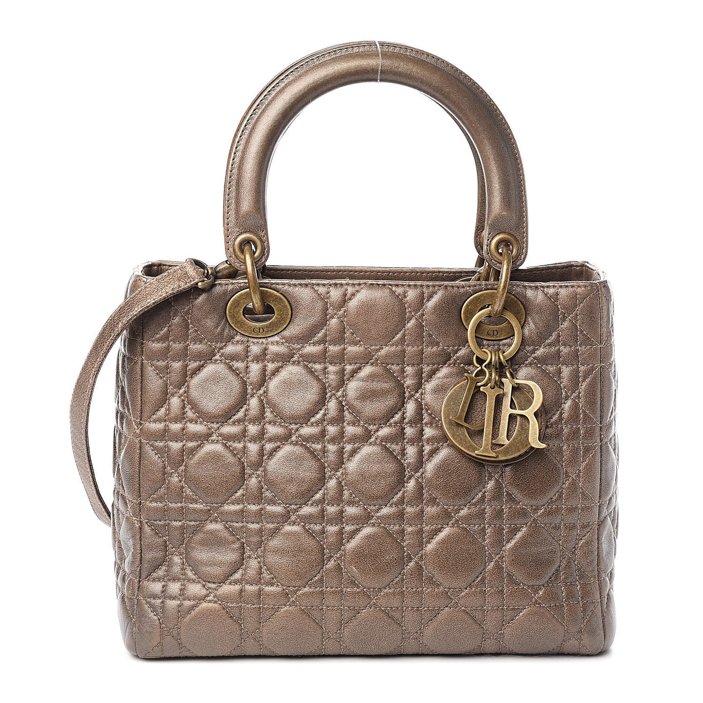Metallic Lambskin Cannage Medium Lady Dior Bronze