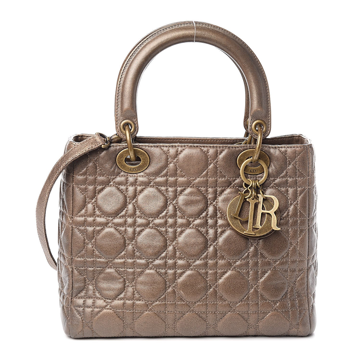Christian Dior Metallic Lambskin Cannage Medium Lady Dior Bronze 1 of 10