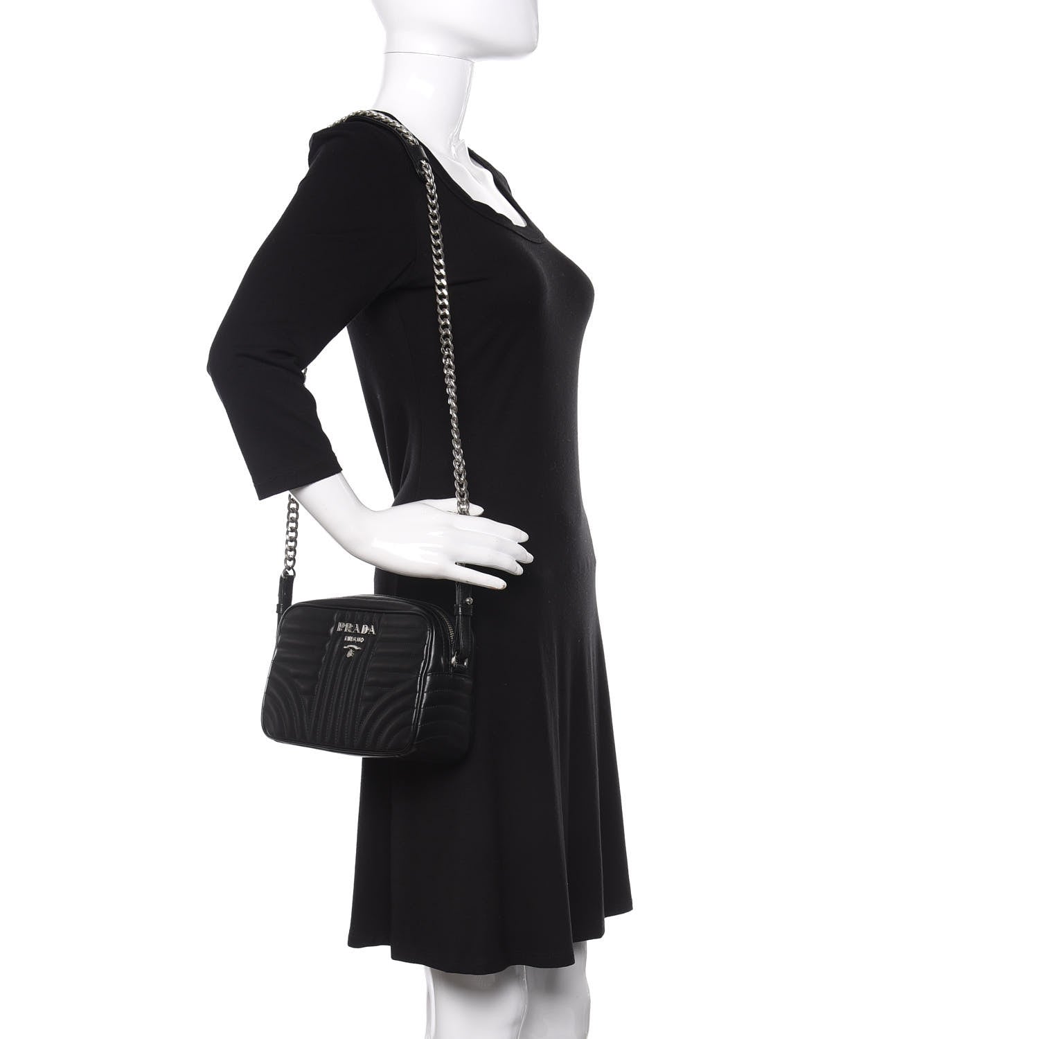 Prada Soft Calfskin Diagramme Crossbody Bag Black 2 of 9