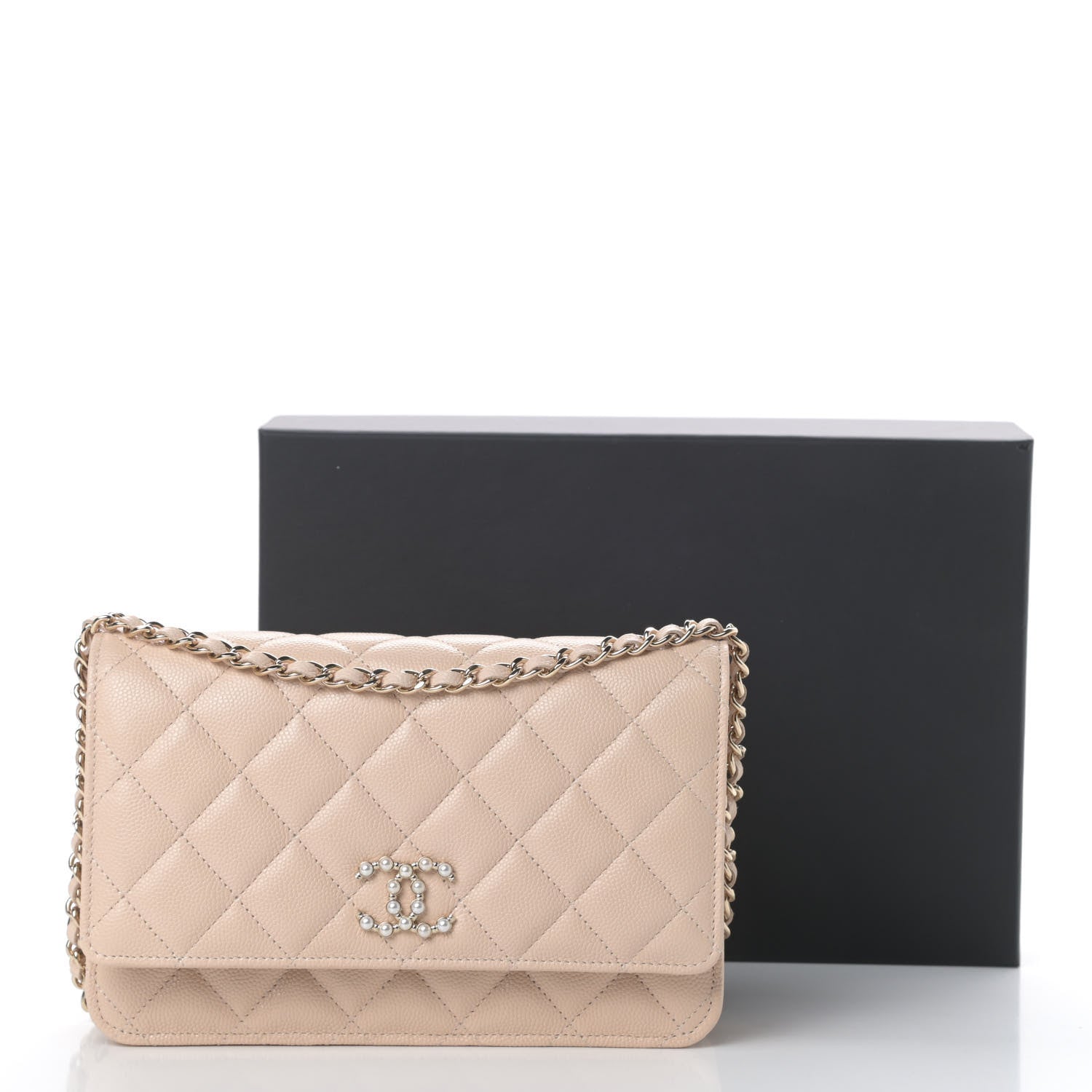 Chanel Caviar Quilted Coco Candy Wallet On Chain WOC Beige 12 of 12