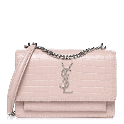 Saint Laurent Calfskin Crocodile Embossed Monogram Sunset Chain Wallet Soft Nude 1 of 9