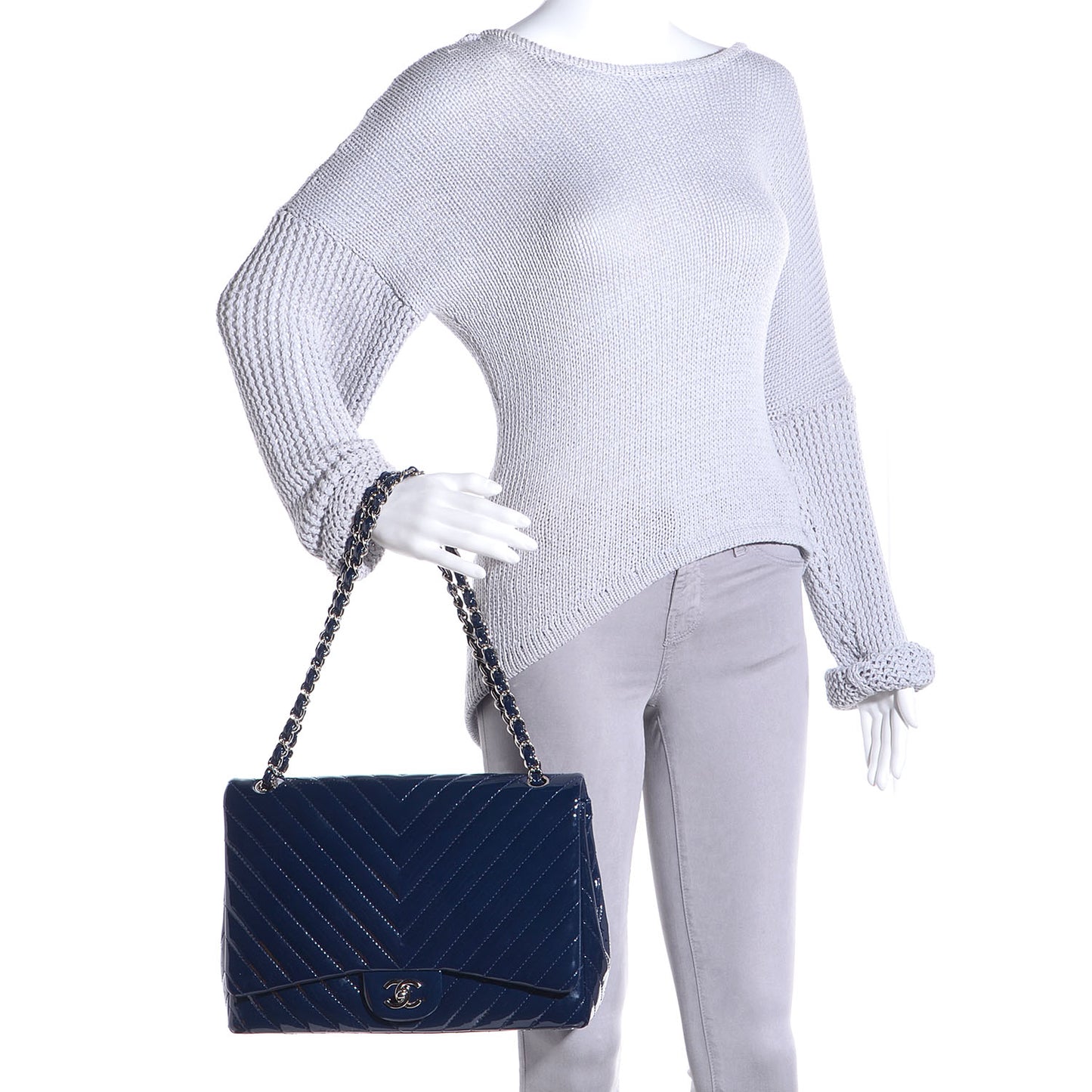 Patent Chevron Maxi Single Flap Dark Blue