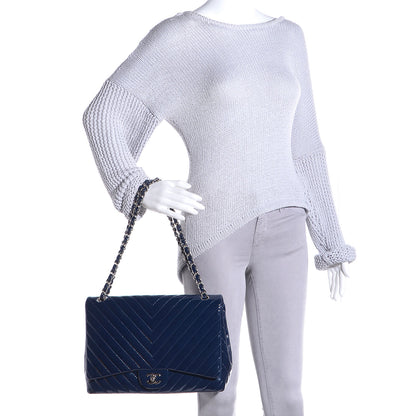 Chanel Patent Chevron Maxi Single Flap Dark Blue 2 of 8