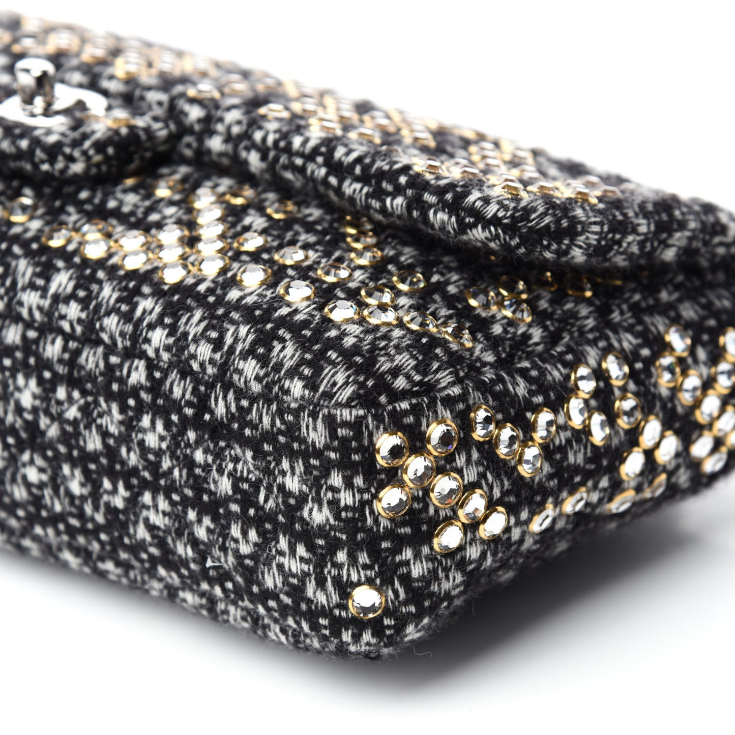 Crystal Tweed Quilted Medium Single Flap Black