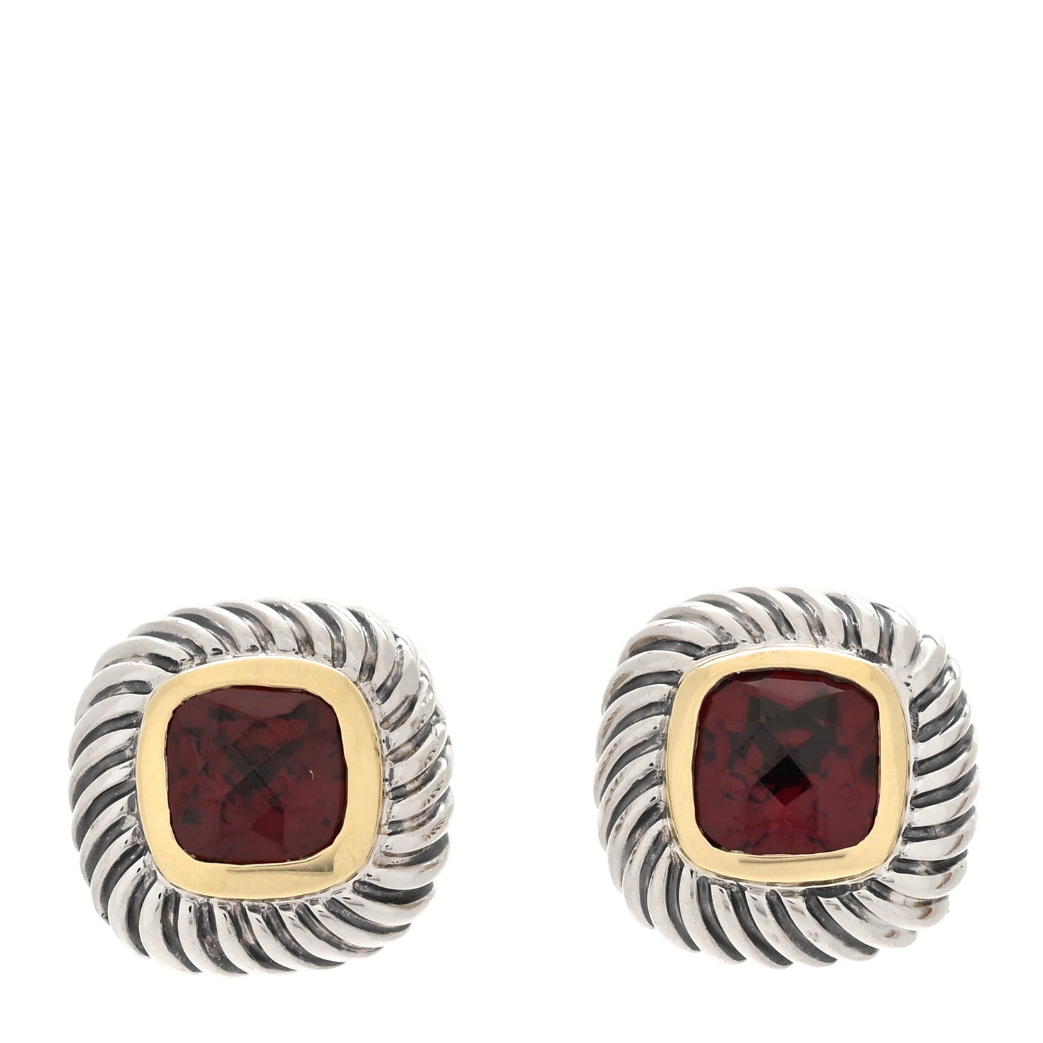 David Yurman Sterling Silver 14K Yellow Gold Garnet 7mm Albion Earrings 1 of 4