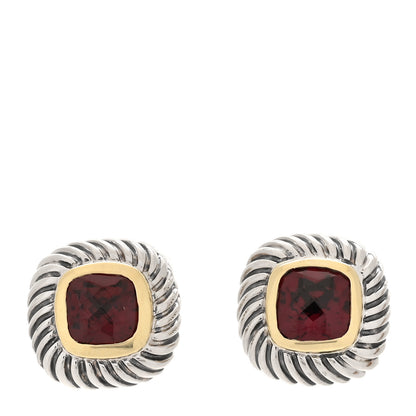 David Yurman Sterling Silver 14K Yellow Gold Garnet 7mm Albion Earrings 1 of 4