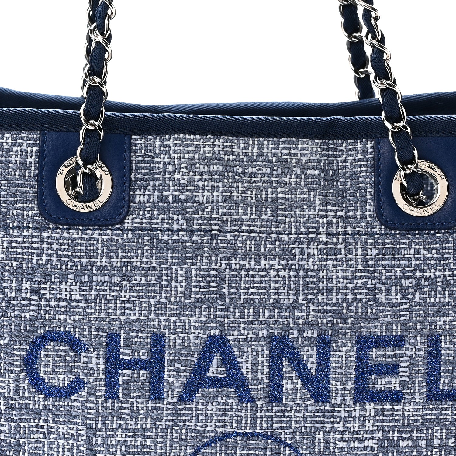 Chanel Woven Straw Raffia Small Deauville Tote Blue 8 of 10