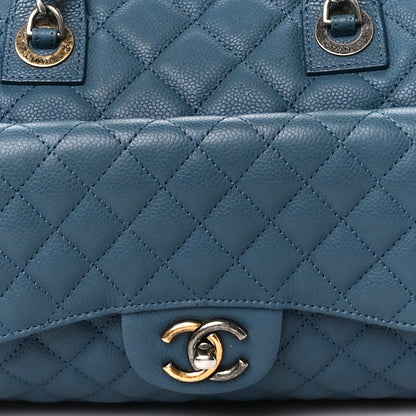 Chanel Grained Calfskin Quilted Large Casual Pocket Bowling Bag Blue 10 of 16