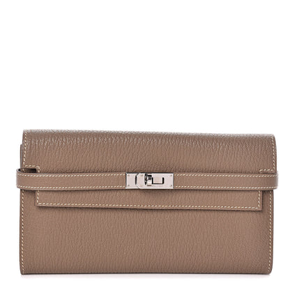 Hermes Chevre Mysore Kelly Longue Wallet Etoupe 1 of 8