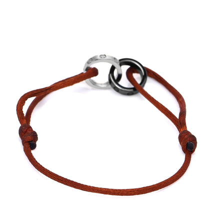 Cartier 18K White Gold Ceramic 4 Diamond LOVE Cord Bracelet Brown 3 of 7