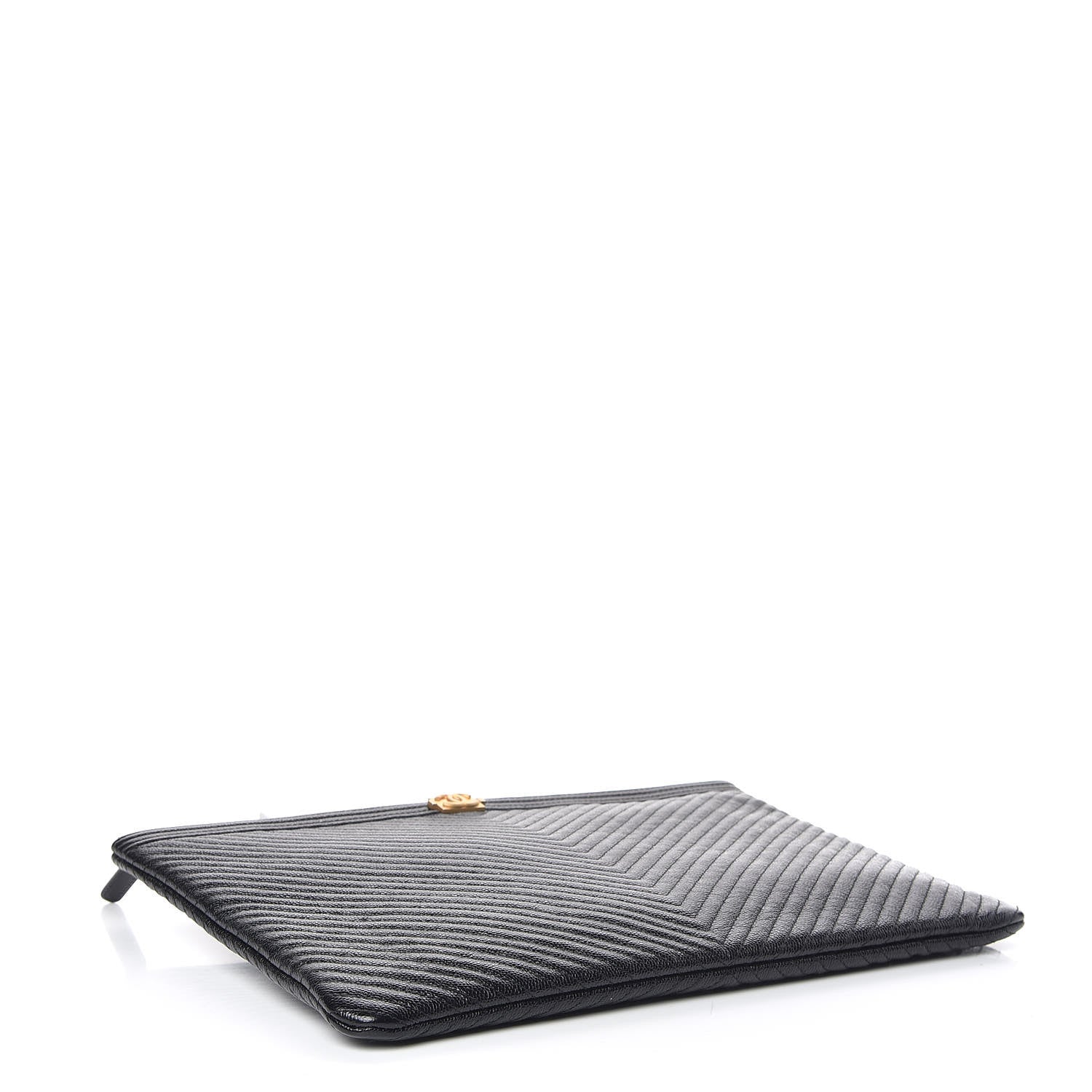 Chanel Caviar Chevron Quilted Large Boy Cosmetic Case Black 4 of 9