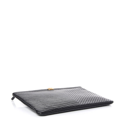 Chanel Caviar Chevron Quilted Large Boy Cosmetic Case Black 4 of 9