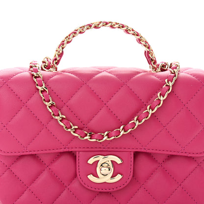 Chanel Lambskin Quilted Mini Crystal Top Handle Rectangular Flap Dark Pink 8 of 11