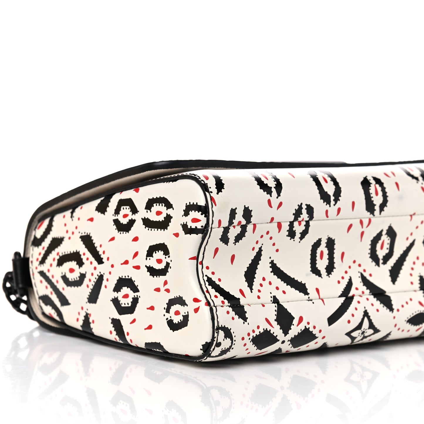 Calfskin Graphic Print Twist Shoulder Bag MM White Black