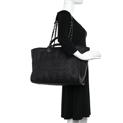 Chanel Mixed Fibers Calfskin Striped Medium Deauville Tote Black 2 of 14