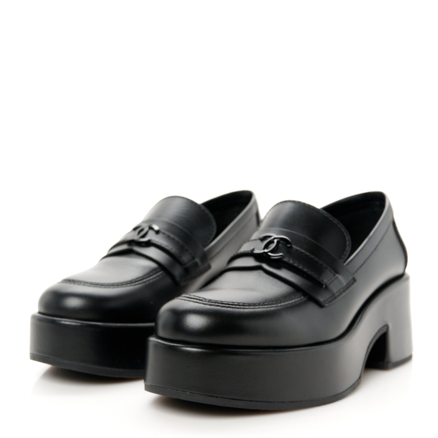 Calfskin CC Platform Loafers 36.5 Black