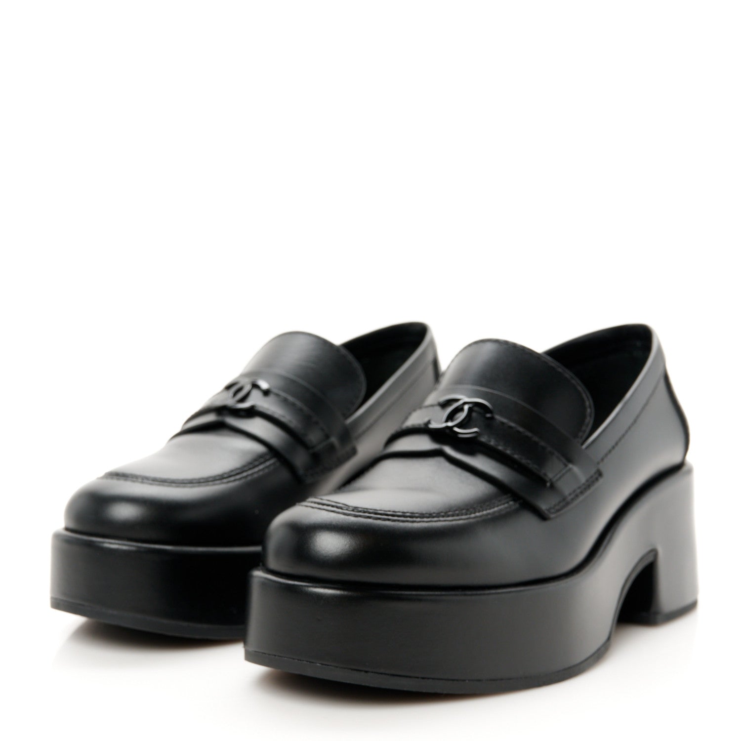 Chanel Calfskin CC Platform Loafers 36.5 Black 4 of 11