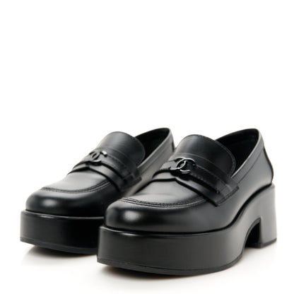 Chanel Calfskin CC Platform Loafers 36.5 Black 4 of 11