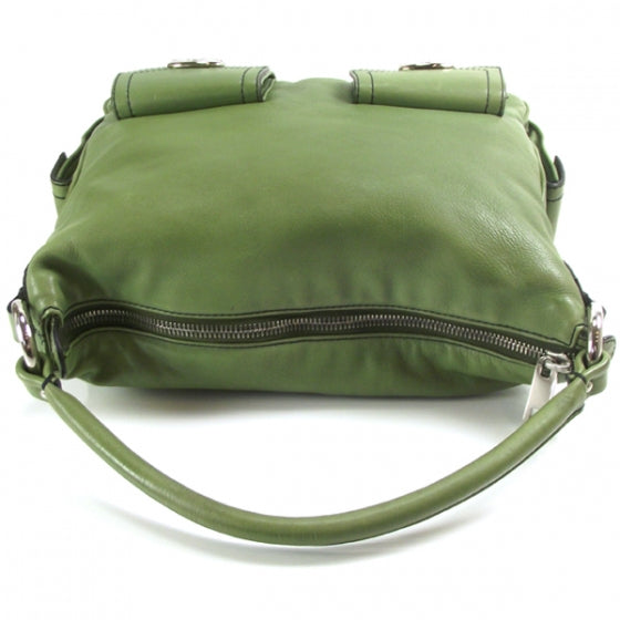 Leather Large Multipocket Hobo Green