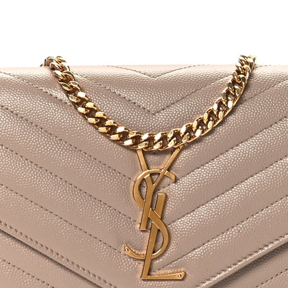 Saint Laurent Grain De Poudre Matelasse Chevron Monogram Chain Wallet Dark Beige 7 of 10