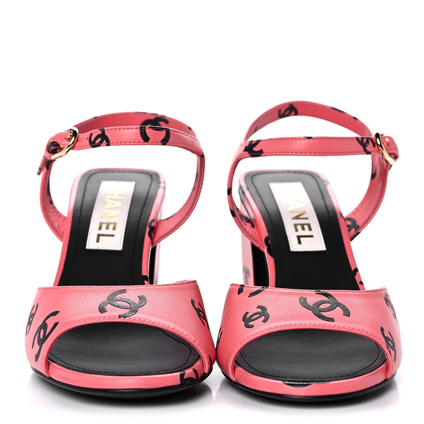 Printed Lambskin CC Sandals 36.5 Pink Black
