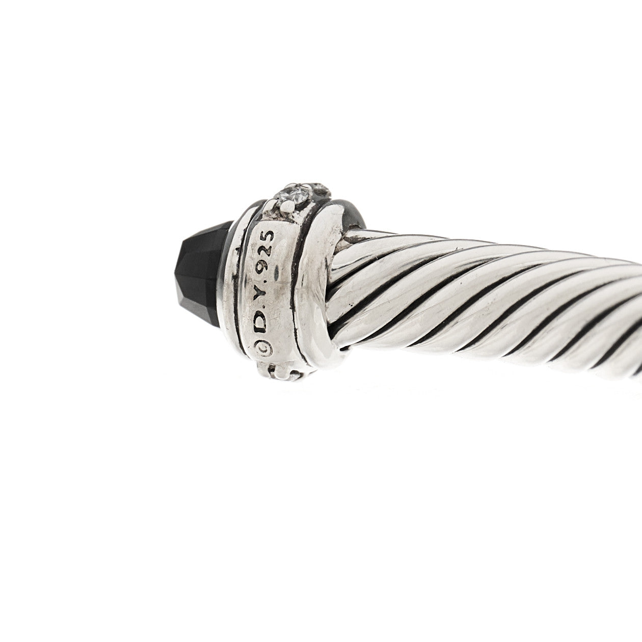 David Yurman Sterling Silver Diamond Black Onyx 4mm Cable Classics Bracelet 3 of 4