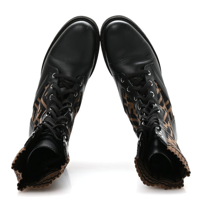 Fendi Calfskin Stretch Fabric FF Rockoko Biker Boots 40 Black Tobacco 2 of 7