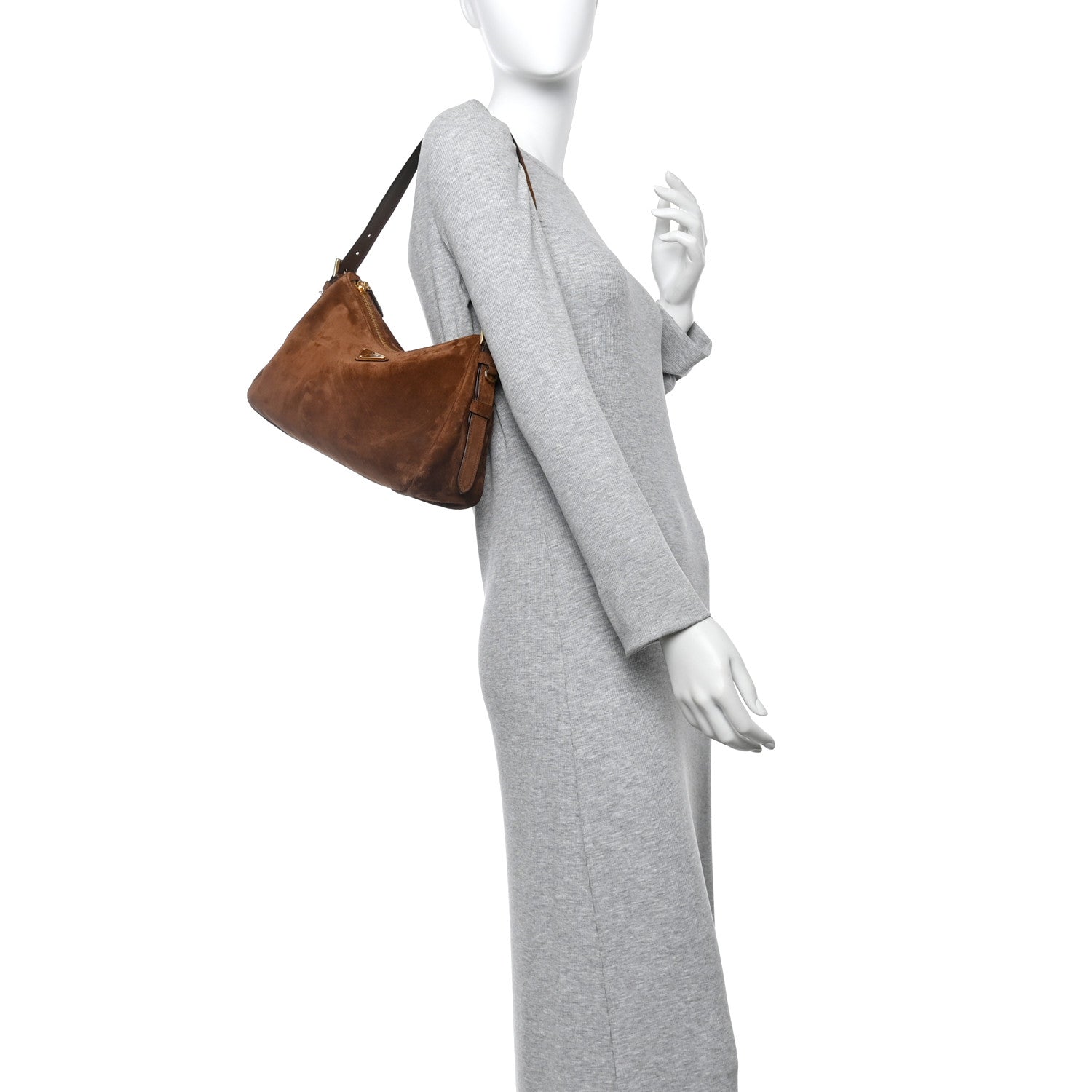 Prada Scamosciato Suede Medium Aimee Shoulder Bag Cacao 2 of 10