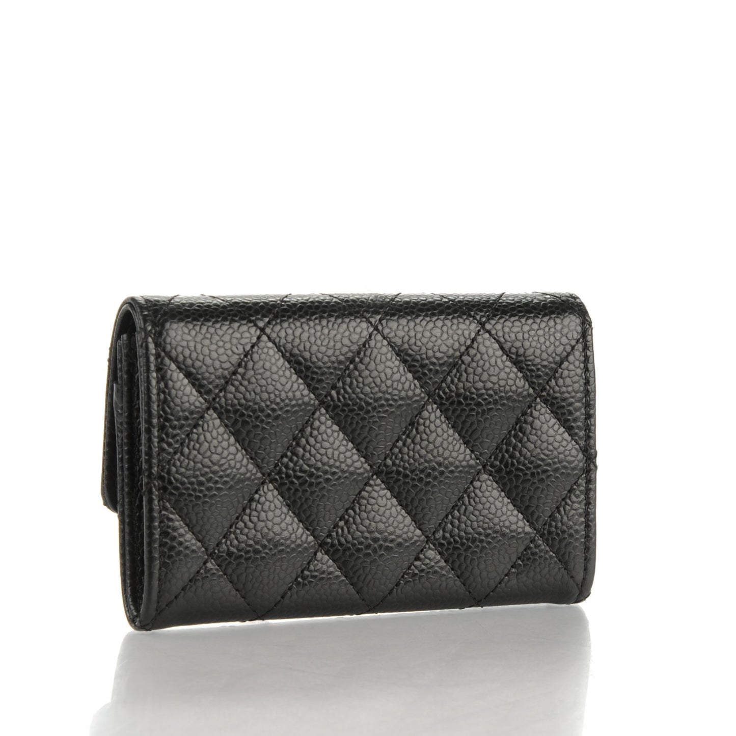 Caviar Quilted Flap Card Holder Black