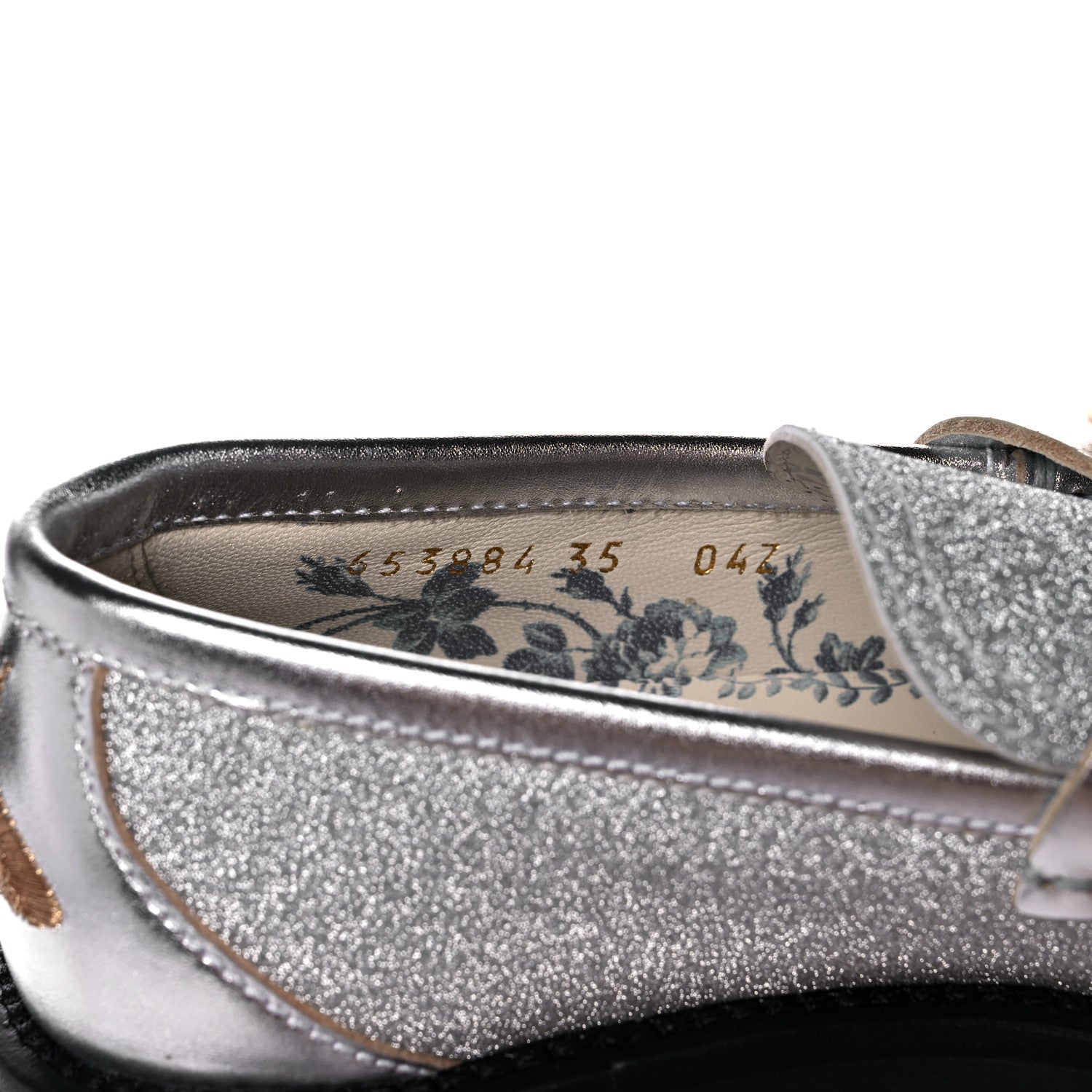 Gucci Mini Diamond Storm Silk Calfskin Womens Harald Horsebit 25mm Platform Loafers 35 Silver 9 of 10