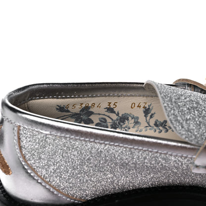 Gucci Mini Diamond Storm Silk Calfskin Womens Harald Horsebit 25mm Platform Loafers 35 Silver 9 of 10