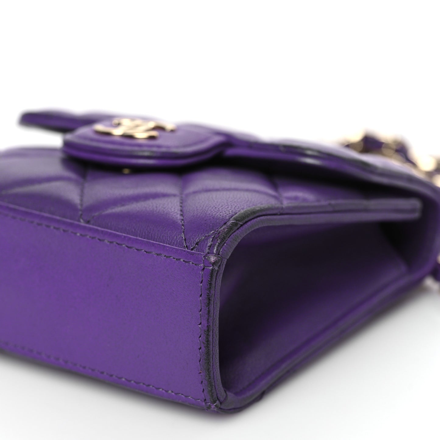 Lambskin Quilted Top Handle Clutch With Chain Purple